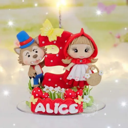 Vela Chapeuzinho Vermelho Personalizada e Lobo Mau Biscuit