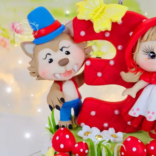 Vela Chapeuzinho Vermelho Personalizada e Lobo Mau Biscuit