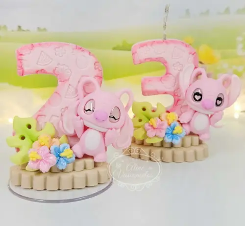 Vela de Aniversário Angel (tema Stitch e Angel) em Biscuit
