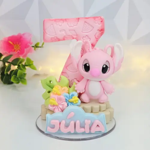 Vela de Aniversário Angel (tema Stitch e Angel) em Biscuit
