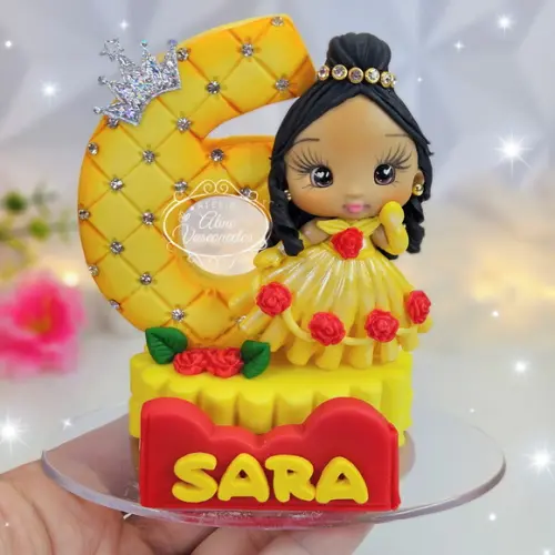 Vela de Aniversário Bela (bela e a Fera) em Biscuit