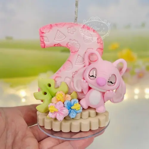 Vela de Aniversário Angel (tema Stitch e Angel) em Biscuit