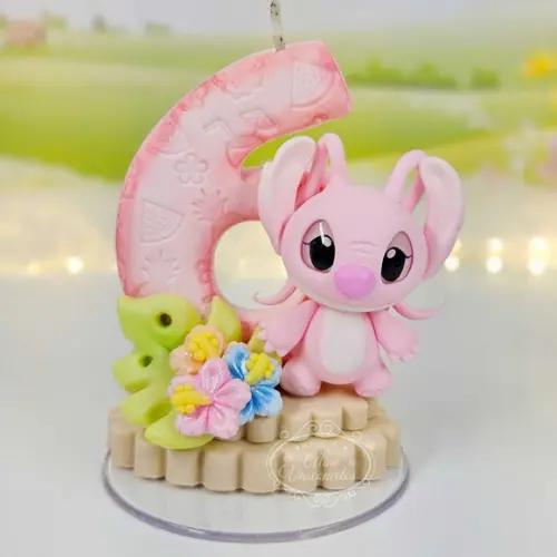 Vela de Aniversário Angel (tema Stitch e Angel) em Biscuit