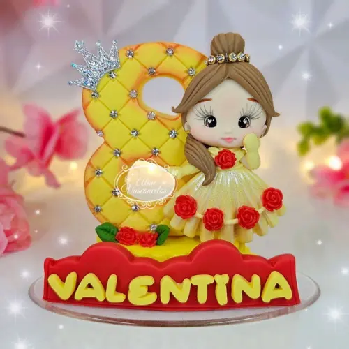 Vela de Aniversário Bela (bela e a Fera) em Biscuit