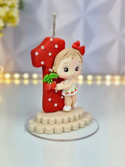 Vela de Aniversário Cerejinha em Biscuit (á Pronta Entrega)