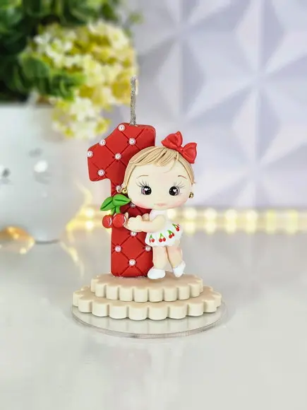 Vela de Aniversário Cerejinha em Biscuit (á Pronta Entrega)