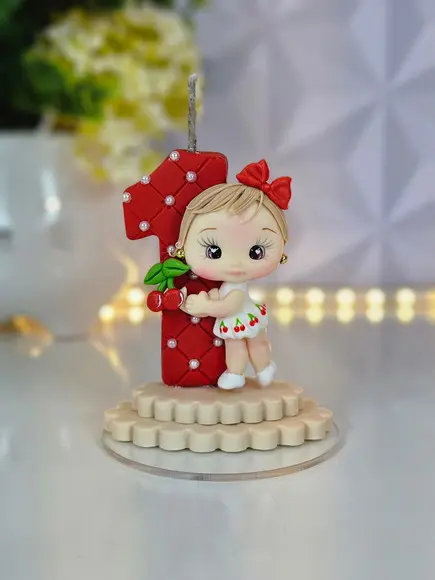 Vela de Aniversário Cerejinha em Biscuit (á Pronta Entrega)