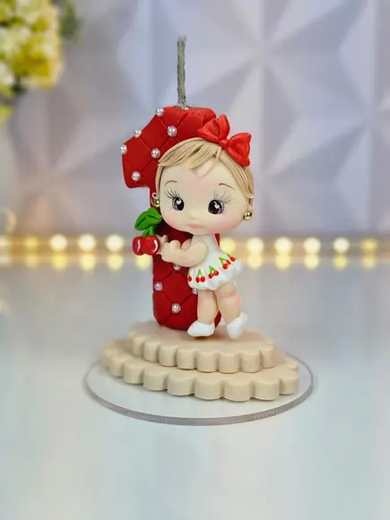Vela de Aniversário Cerejinha em Biscuit (á Pronta Entrega)
