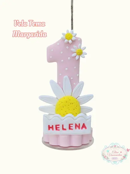 Vela de Aniversário Jardim das Margaridas em Biscuit