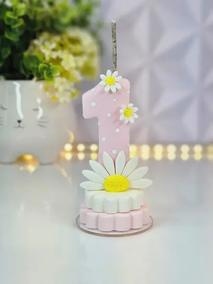 Vela de Aniversário Jardim das Margaridas em Biscuit
