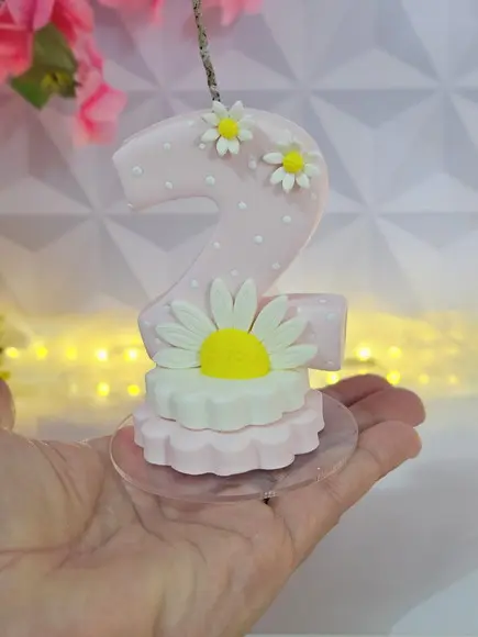 Vela de Aniversário Jardim das Margaridas em Biscuit