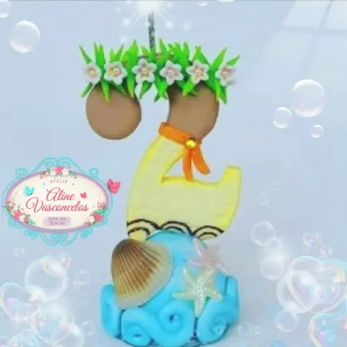 Vela Decorada Tema Moana em Biscuit