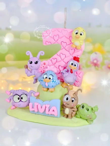 Vela Galinha Pintadinha Rosa Aniversario em Biscuit