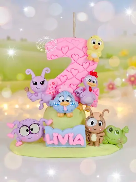 Vela Galinha Pintadinha Rosa Aniversario em Biscuit