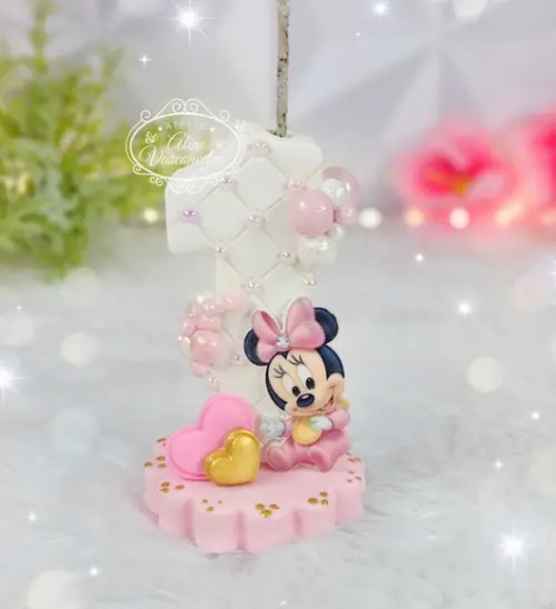 Vela Minnie Baby em Biscuit/ Vela Minnie Pronta Entrega