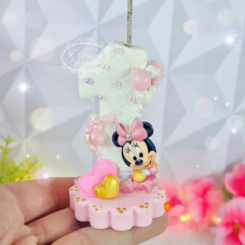 Vela Minnie Baby em Biscuit/ Vela Minnie Pronta Entrega