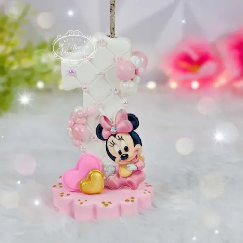 Vela Minnie Baby em Biscuit/ Vela Minnie Pronta Entrega
