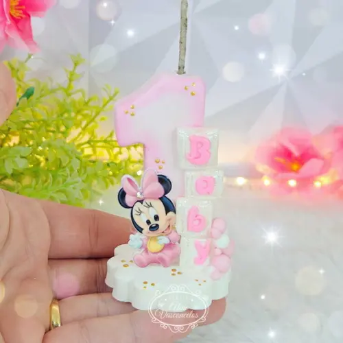 Vela Minnie Baby em Biscuit/ Vela Minnie Pronta Entrega