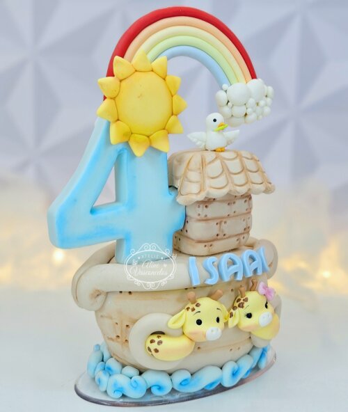Topo de Bolo Personalizado Arca de Noé em Biscuit