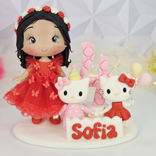Topo de bolo Hello Kitty personalizado em biscuit