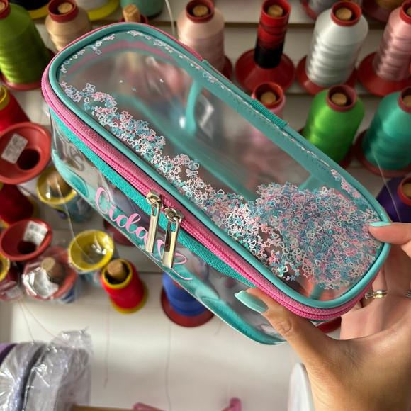 Necessaire Estojo Plástico Transparente Brilho Personalizado