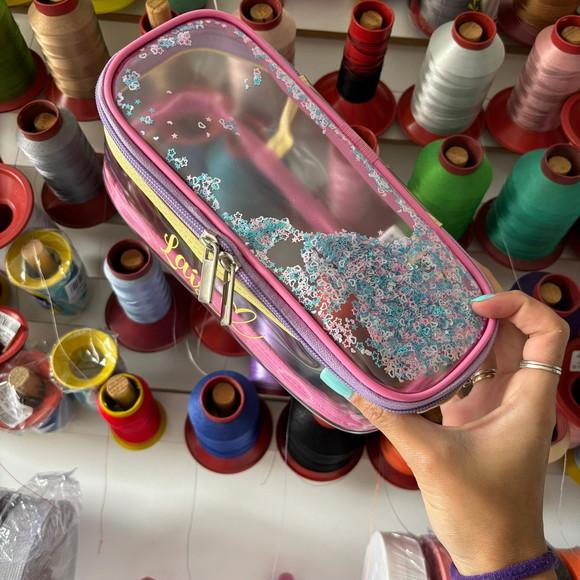 Necessaire Estojo Plástico Transparente Brilho Personalizado