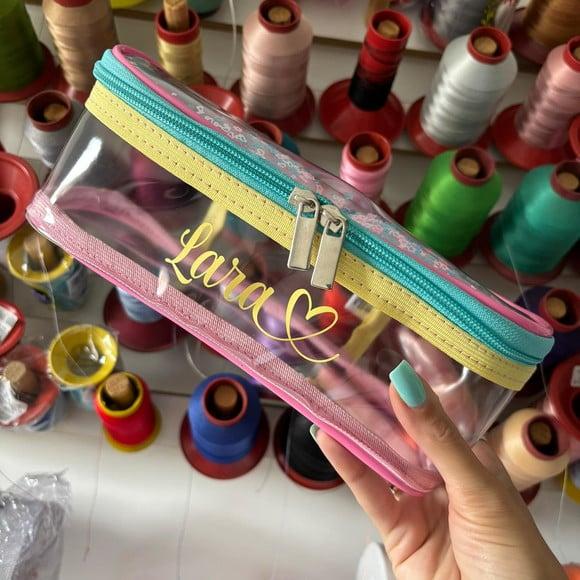Necessaire Estojo Plástico Transparente Brilho Personalizado