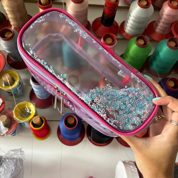 Necessaire Estojo Plástico Transparente Brilho Personalizado