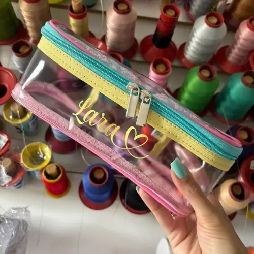 Necessaire Estojo Plástico Transparente Brilho Personalizado