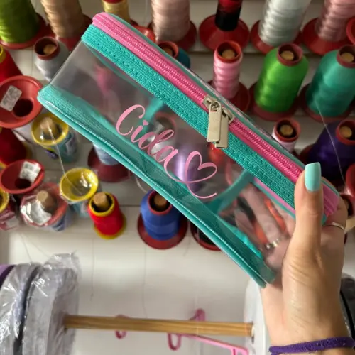 Necessaire Estojo Plástico Transparente Brilho Personalizado