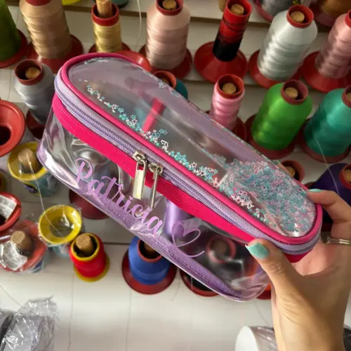 Necessaire Estojo Plástico Transparente Brilho Personalizado
