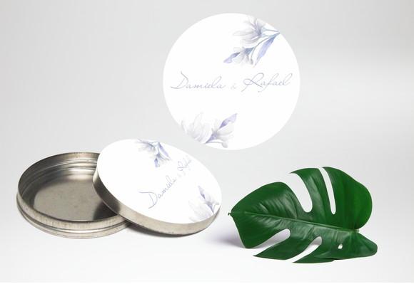 Adesivo de latinha para Casamento Floral Azul Serenity