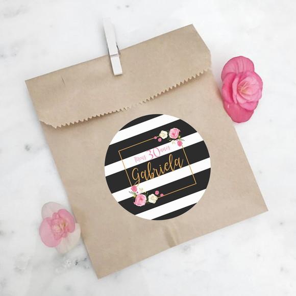 Adesivo para lembrancinha de aniversário floral listrado