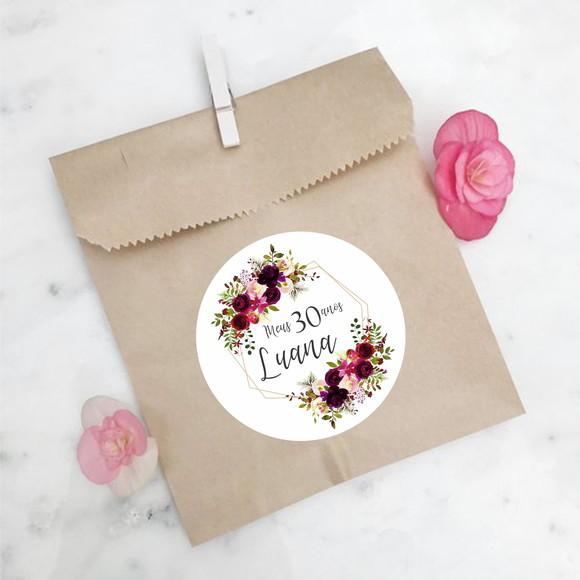 Adesivo para Lembrancinha de Aniversário Floral Marsala