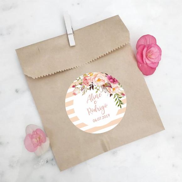 Adesivo para lembrancinha floral listrado