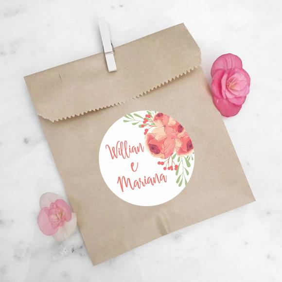 Adesivo Redondo Para Lembrancinha de Casamento Living Coral