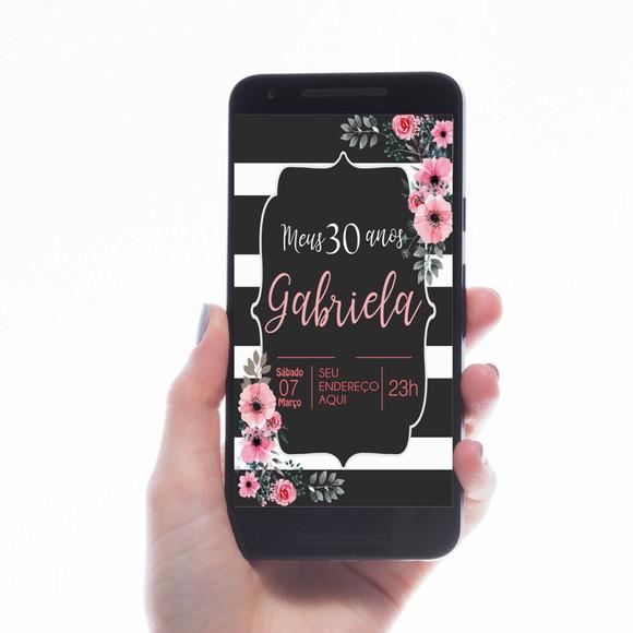 CONVITE DIGITAL 30 ANOS LISTRADO FLORAL