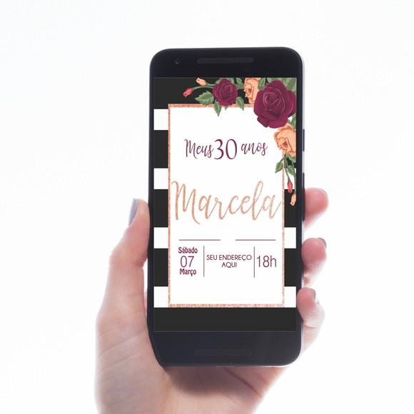 CONVITE DIGITAL LISTRADO FLORAL MARSALA