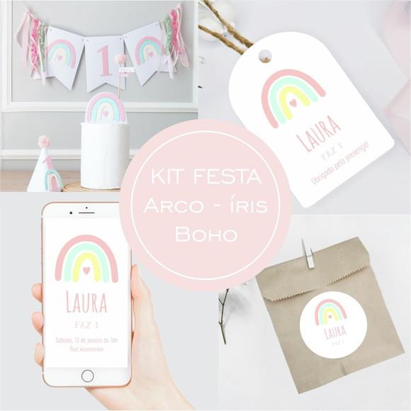 Kit Festa - Arco - Ìris Boho Chic Rosa - 64 Itens