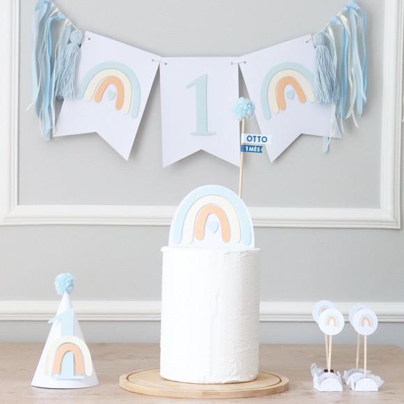 Kit Mesversário - Arco-ìris Boho Chic Azul