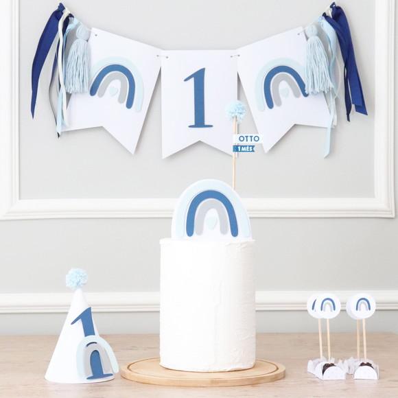 Kit Mesversário - Arco-ìris Boho Chic Azul Marinho