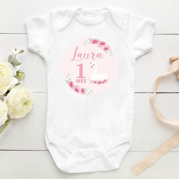 Kit mesversário 12 adesivos para body Cisne