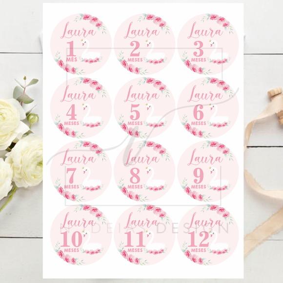 Kit mesversário 12 adesivos para body Cisne