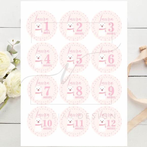 Kit mesversário 12 adesivos para body Lhama