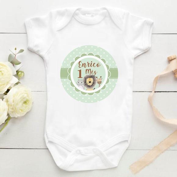 Kit mesversário 12 adesivos para body menino safári