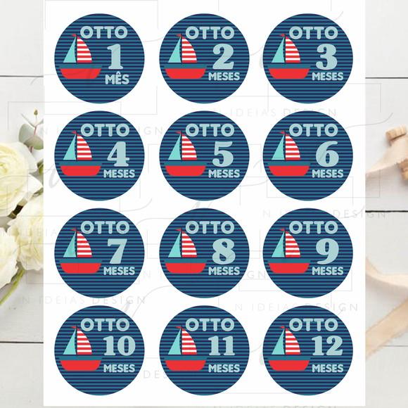 Kit mesversário 12 adesivos para body Náutico Marinheiro