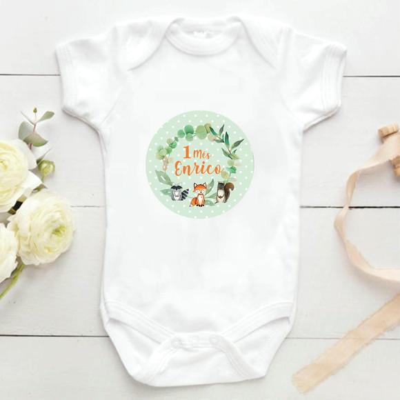 Kit mesversário 12 adesivos para body Menino Woodland
