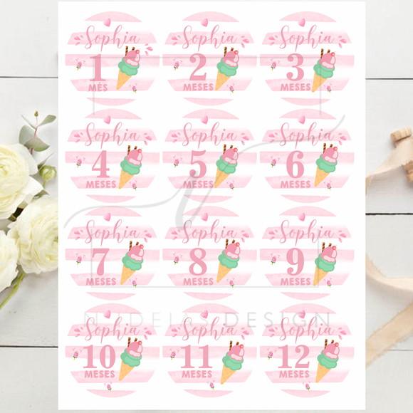 Kit mesversário 12 adesivos para body Sorvete