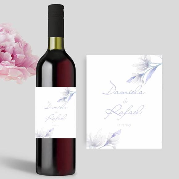 Rótulo de Vinho para Casamento Floral Azul Serenity