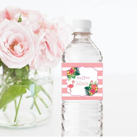 Rótulo para garrafa de água Aniversário 25 anos flamingo